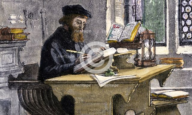 John Wycliffe at work, 19th century. Artist: Anonymous  