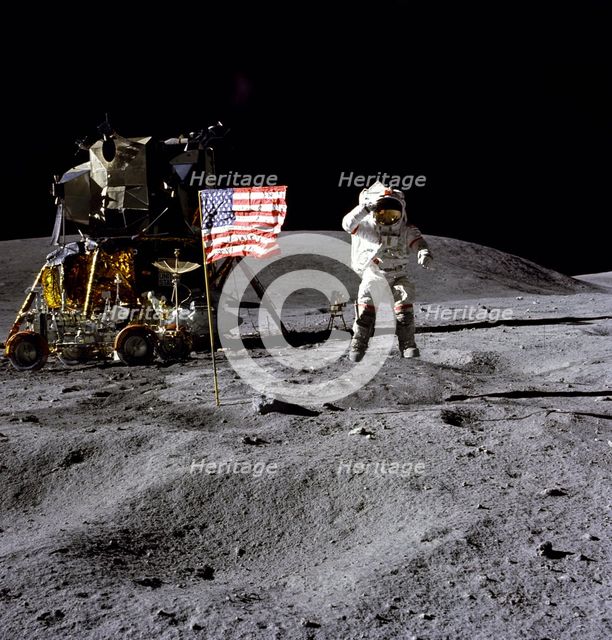 John Young on the lunar surface, 1972.  Creator: Charles Duke.