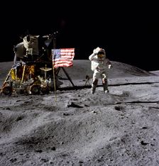 John Young on the lunar surface, 1972. Creator: Charles Duke