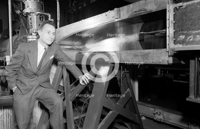 John Becker with the 11-inch Hypersonic Tunnel, Langley Research Center, Virginia, USA, 1950.  Creator: Unknown.