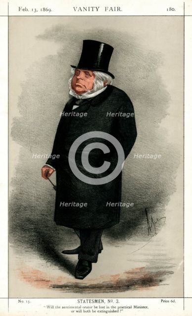 John Bright, British Radical and Liberal politician, 1869.Artist: Carlo Pellegrini