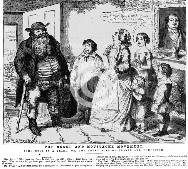 'John Bull in a Beard; The Beard and Moustache Movement', 1854. Creator: George Cruikshank.