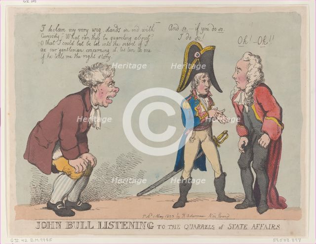 John Bull Listening to the Quarrels of State Affairs, May 1, 1803., May 1, 1803. Creator: Thomas Rowlandson.