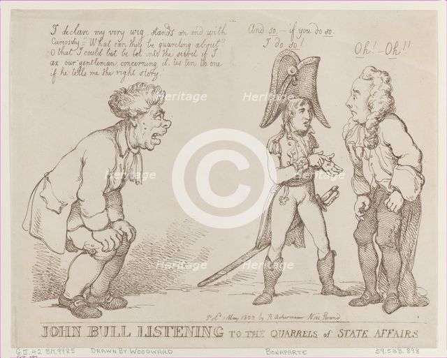 John Bull Listening to the Quarrels of State Affairs, May 1, 1803., May 1, 1803. Creator: Thomas Rowlandson.