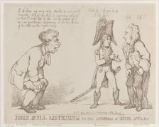 John Bull Listening to the Quarrels of State Affairs, May 1, 1803., May 1, 1803. Creator: Thomas Rowlandson
