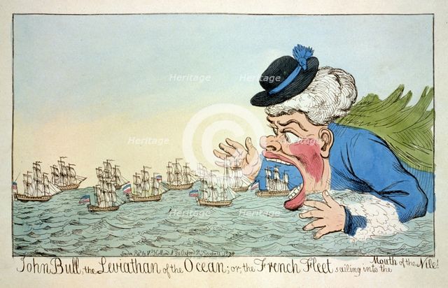 John Bull the Leviatan of the Ocean or the French Fleet sailing into the Mouth of the Nile December 