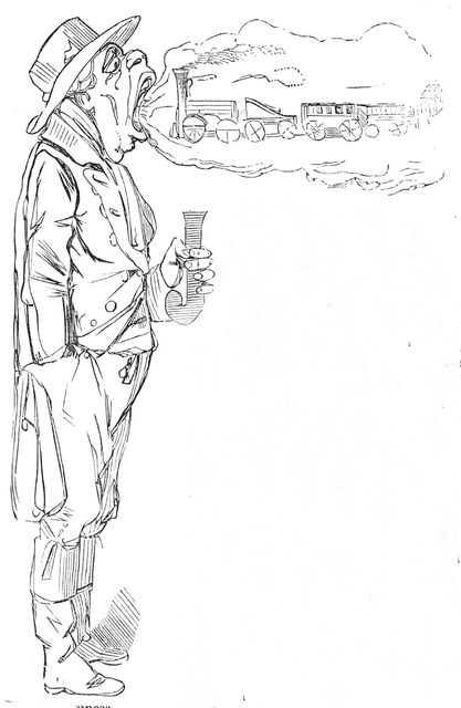 John Bull, with open mouth, is ready to swallow any quantity of Railroad, 1845. Creator: Alfred Crowquill.