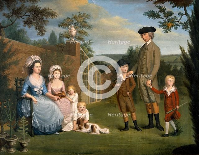 John Coakley Lettsom, physician, with his family, in the garden of Grove Hill, Camberwell, (1786?). Creator: Unknown.