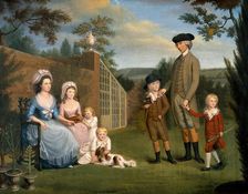John Coakley Lettsom, physician, with his family, in the garden of Grove Hill, Camberwell, (1786?). Creator: Unknown