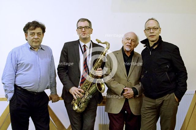 John Critchinson, Stan Tracey, Simon Spillett and Alec Dankworth, February 11, 2017. Artist: Brian O'Connor.