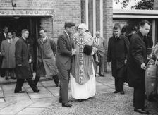 John F. Kennedy (1917-1963) after mass, Ashdown Forest Church, East Sussex, 1963. Creator: Unknown