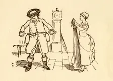 John Gilpin attaches wine bottles to his belt, 1878, (c1918). Creator: Randolph Caldecott