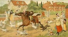 John Gilpin gallops through a village, 1878, (c1918). Creator: Randolph Caldecott