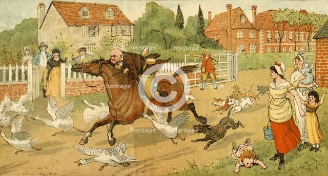 John Gilpin gallops through a village, 1878, (c1918).  Creator: Randolph Caldecott.