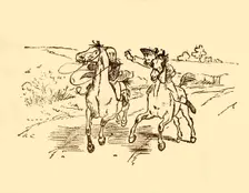 John Gilpin is found by the postboy from the Bell Inn, 1878, (c1918). Creator: Randolph Caldecott