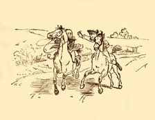 John Gilpin is found by the postboy from the Bell Inn, 1878, (c1918). Creator: Randolph Caldecott