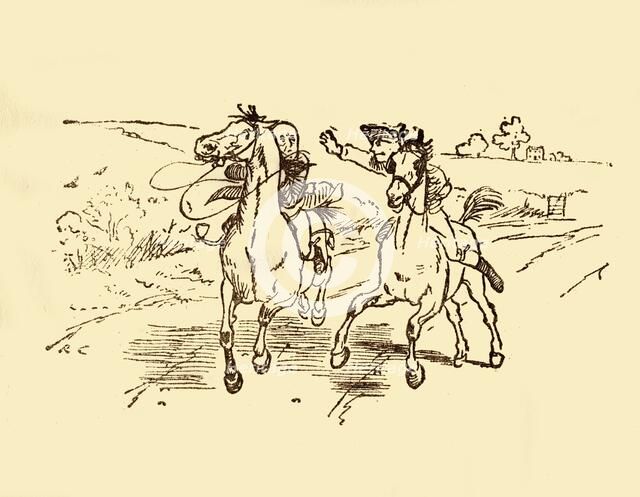 John Gilpin is found by the postboy from the Bell Inn, 1878, (c1918). Creator: Randolph Caldecott.