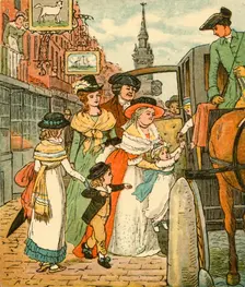 John Gilpin sees his family off in a chaise-and-pair, 1878, (c1918). Creator: Randolph Caldecott