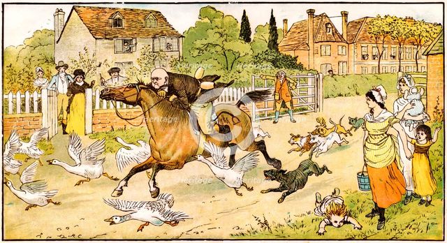 John Gilpin riding to Edmonton, 1878.  Creator: Randolph Caldecott.