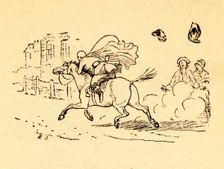 John Gilpin's horse bolts, and his hat and wig blow off, 1878, (c1918). Creator: Randolph Caldecott