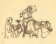 John Gilpin wipes his sweaty brow with a handkerchief, 1878, (c1918). Creator: Randolph Caldecott