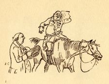John Gilpin wipes his sweaty brow with a handkerchief, 1878, (c1918). Creator: Randolph Caldecott