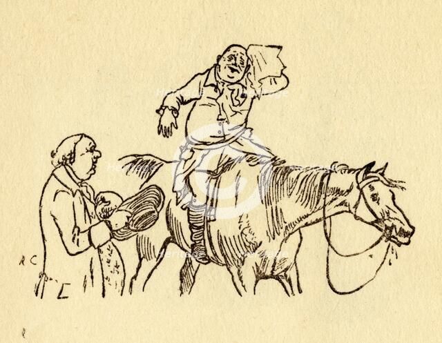 John Gilpin wipes his sweaty brow with a handkerchief, 1878, (c1918).  Creator: Randolph Caldecott.