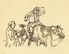 John Gilpin wipes his sweaty brow with a handkerchief, 1878, (c1918). Creator: Randolph Caldecott