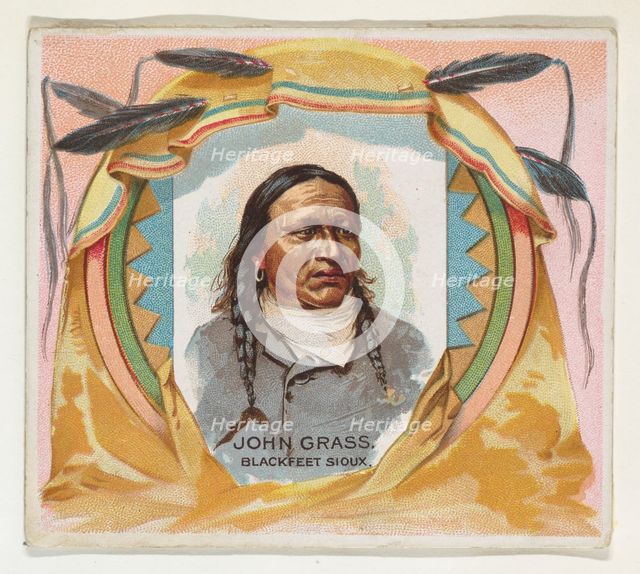 John Grass, Blackfeet Sioux, from the American Indian Chiefs series (N36) for Allen & Gint..., 1888. Creator: Allen & Ginter.