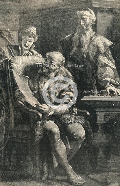 John Gutenberg Showing Part of the First Printed Book to Faust, (14th century),  c1910. Artist: Unknown