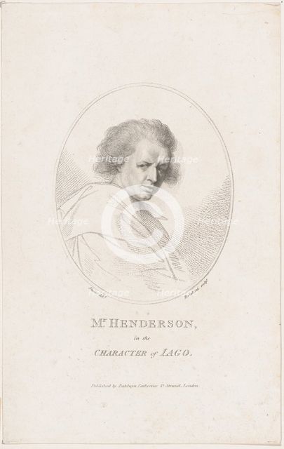 John Henderson, in the Character of Iago (Shakespeare's Othello), 1786. Creator: Francesco Bartolozzi.