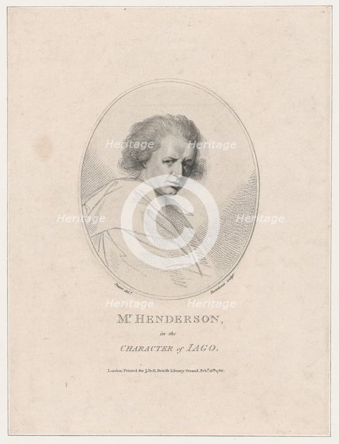 John Henderson, in the Character of Iago (Shakespeare's Othello), 1786., 1786. Creator: Francesco Bartolozzi.