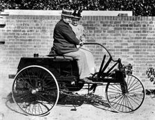 John Henry Knight and wife on Knight 1895 3 wheeler. Creator: Unknown