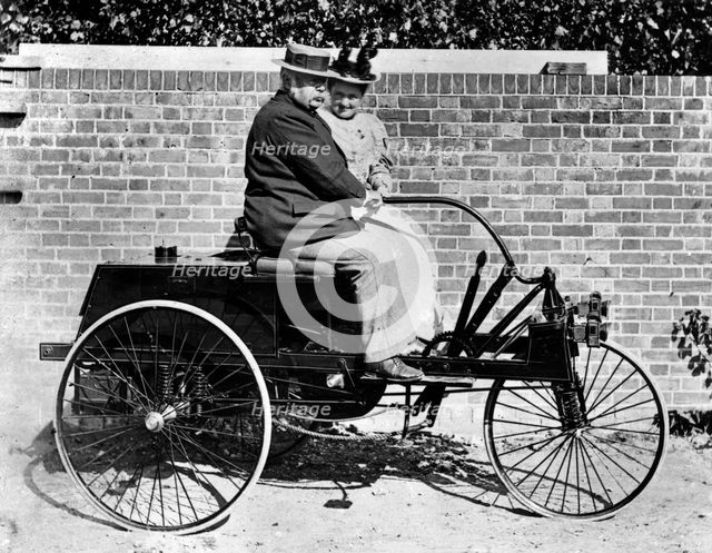 John Henry Knight and wife on Knight 1895 3 wheeler. Creator: Unknown.
