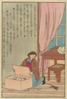 John James Audubon discovering his drawings eaten by a rat, 1870s. Creator: Unknown