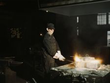 John Kelseh [i.e., Kelsch], blacksmith, at his forge..., Rock Island R.R., Blue Island, Ill., 1943. Creator: Jack Delano