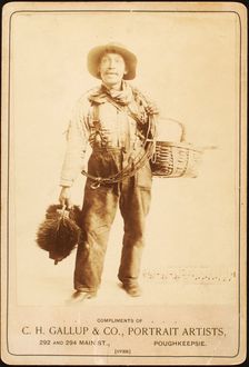 John King, chimney sweep, shown with gear while singing out his call, ca. 1880 - 1889. Creator: CH Gallup & Co