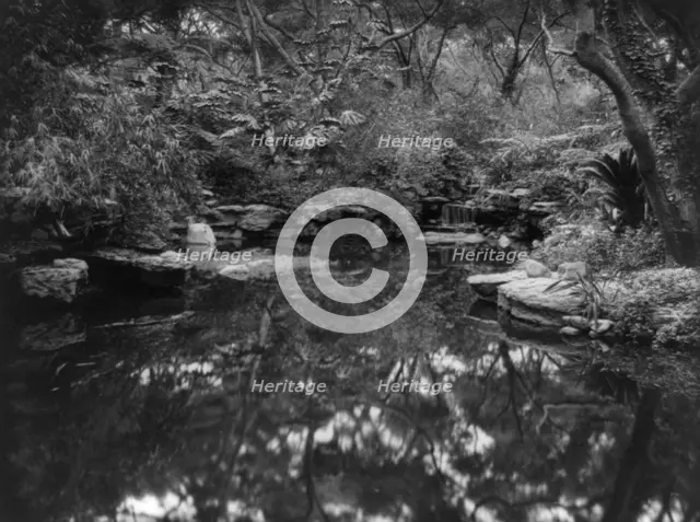 John L. Severance House, Pasadena, California. Waterfall and pond, 1923. Creator: Frances Benjamin Johnston.