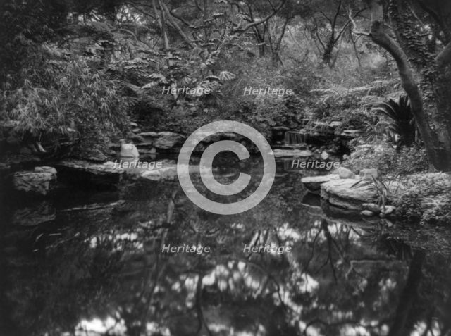John L. Severance House, Pasadena, California. Waterfall and pond, 1923. Creator: Frances Benjamin Johnston.