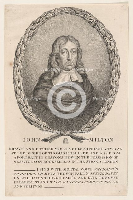 John Milton, 1760. Creator: Giovanni Battista Cipriani.