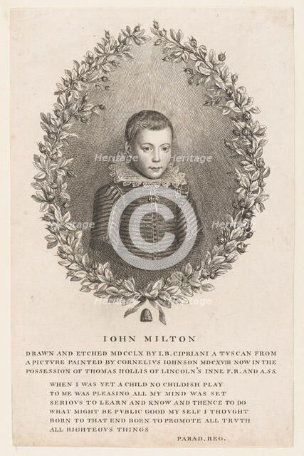 John Milton as a Boy, 1760. Creator: Giovanni Battista Cipriani.