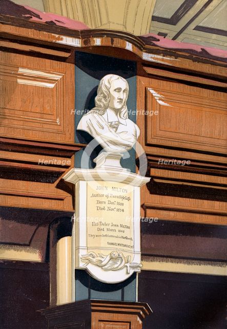 John Milton's monument, St Giles's Church, Cripplegate, London, c1850. Artist: Unknown