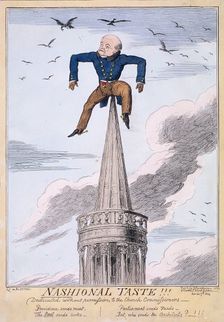 John Nash on the spire of All Souls Church, Langham Place, Westminster, London, 1824. Artist: Anon