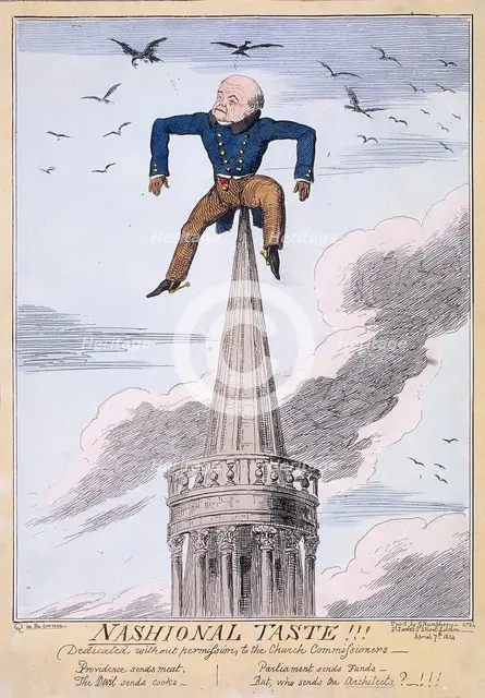 John Nash on the spire of All Souls Church, Langham Place, Westminster, London, 1824. Artist: Anon
