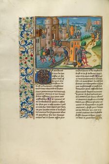 John of Gaunt Sailing for Brest and the Battle between the English and the Bretons, c1370s. Creator: Master of the Soane Josephus