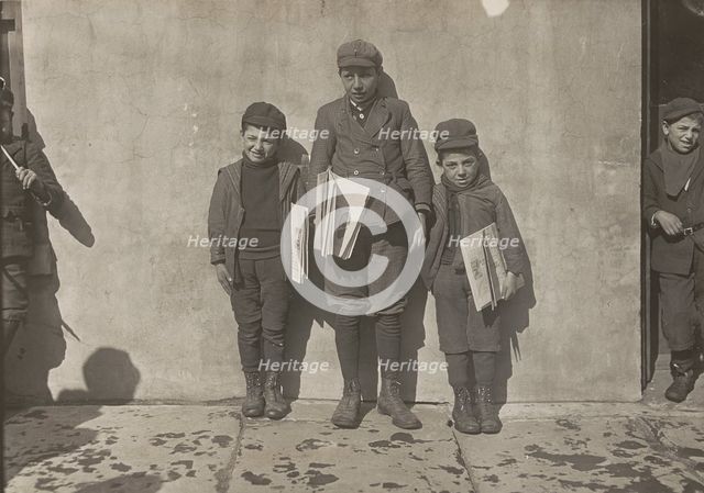 John Pento, 14 years old, Daniel and Angelo Pento, 7 years old, selling newspapers..., 3348. Creator: Lewis Wickes Hine.