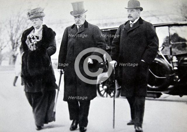 John Pierpont Morgan, American financier and banker, with his son and daughter, 1912. Artist: Unknown
