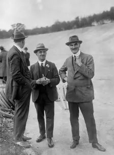 John Portwine and Selwyn Edge of AC Cars at Brooklands motor racing circuit, Surrey, c1921. Artist: Bill Brunell