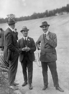 John Portwine and Selwyn Edge of AC Cars at Brooklands motor racing circuit, Surrey, c1921. Artist: Bill Brunell