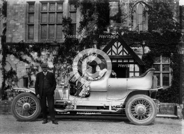John Scott Montagu with Rolls Royce Silver Ghost outside Palace House 1910. Creator: Unknown.